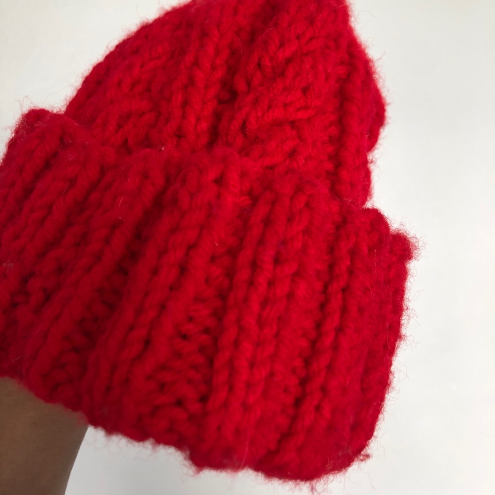 Thick Knit Red Beanie - Picture 2 of 3